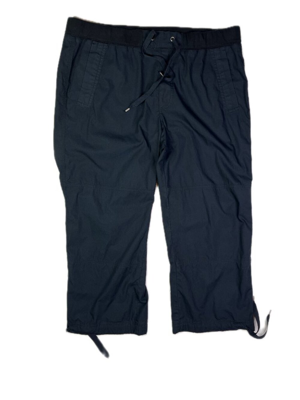 LAUREN Ralph Lauren Size 16 Black Cotton Pull-On Pants Cropped Drawstring Cuffs